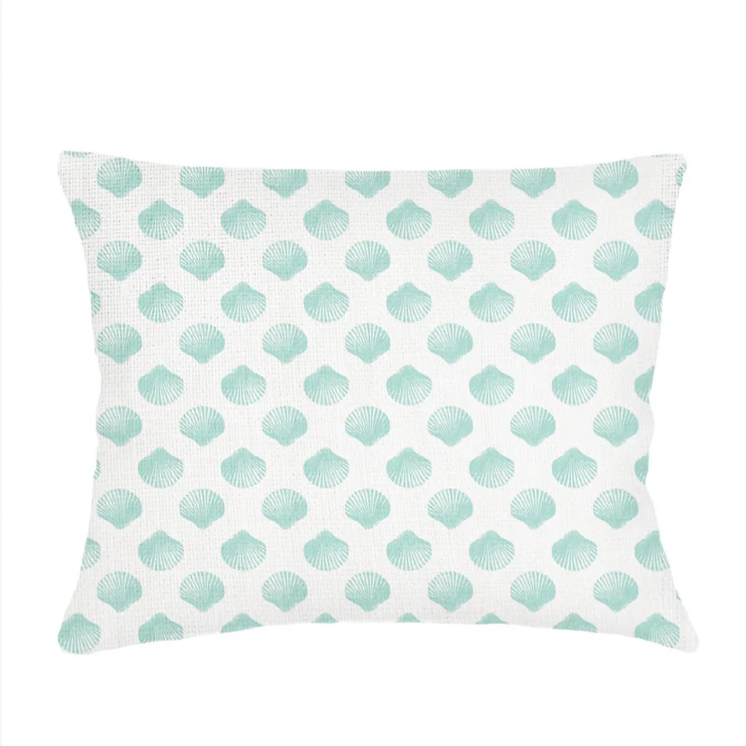 Anaya Home Retro Shell Linen Pillow With Down Feather Insert ~ Aqua Blue ~ Available In 14x20, 14x40, 20x20, 22x22, 26x26, And 28x36 - Image 6