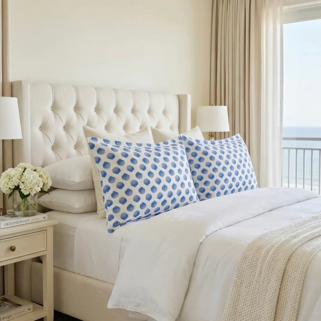 Anaya Home Retro Shell Linen Pillow With Down Feather Insert ~ Cobalt Blue ~ Available In 14x20, 14x40, 20x20, 22x22, 26x26, And 28x36 - Image 11