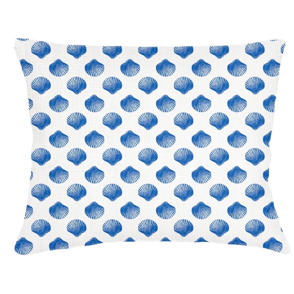Anaya Home Retro Shell Linen Pillow With Down Feather Insert ~ Cobalt Blue ~ Available In 14x20, 14x40, 20x20, 22x22, 26x26, And 28x36 - Image 5