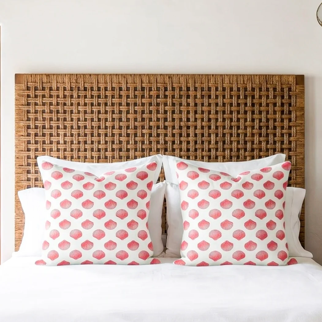 Anaya Home Retro Shell Linen Pillow With Down Feather Insert ~ Coral Red ~ Available In 14x20, 14x40, 20x20, 22x22, 26x26, And 28x36 - Image 10