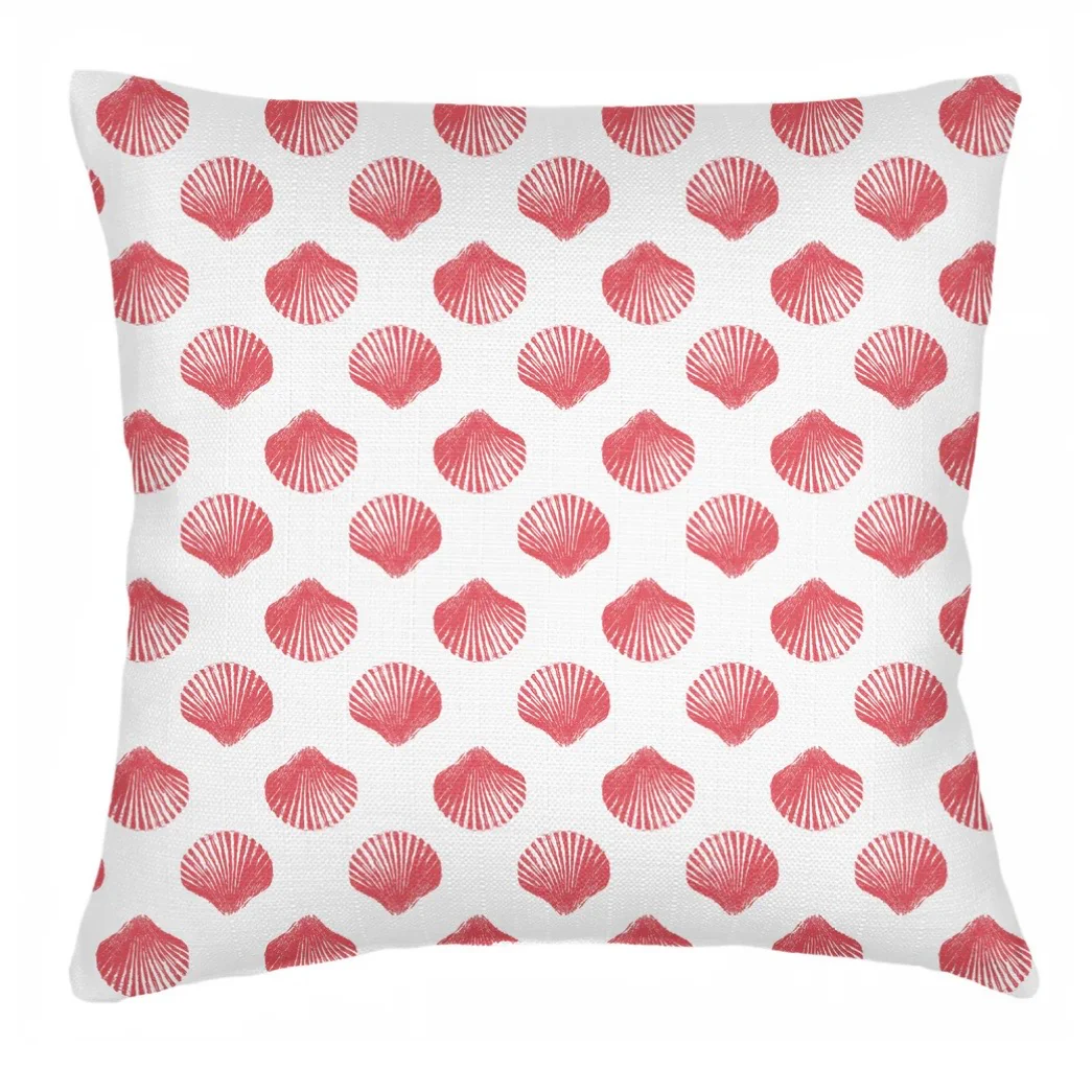 Anaya Home Retro Shell Linen Pillow With Down Feather Insert ~ Coral Red ~ Available In 14x20, 14x40, 20x20, 22x22, 26x26, And 28x36 - Image 4