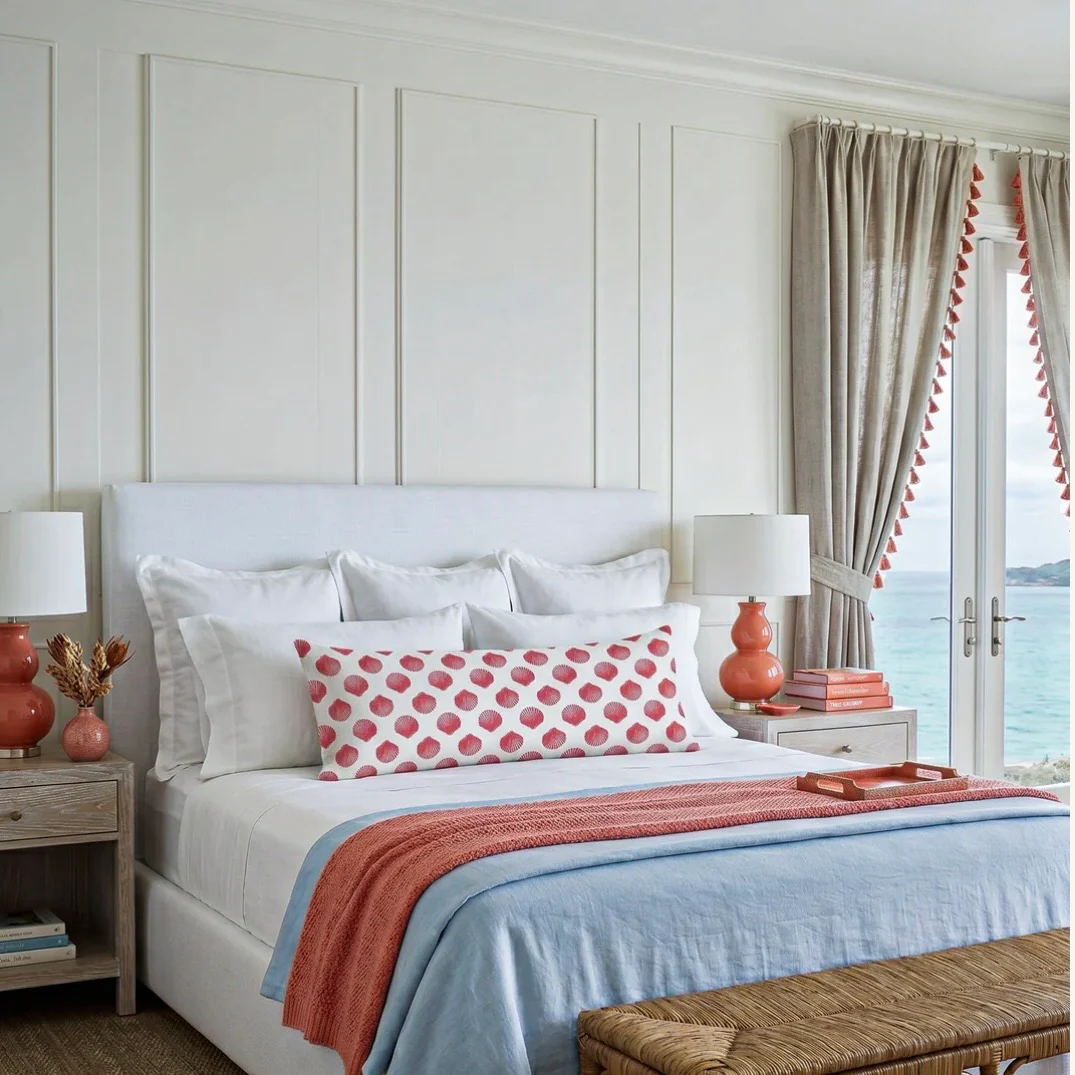 Anaya Home Retro Shell Linen Pillow With Down Feather Insert ~ Coral Red ~ Available In 14x20, 14x40, 20x20, 22x22, 26x26, And 28x36 - Image 9