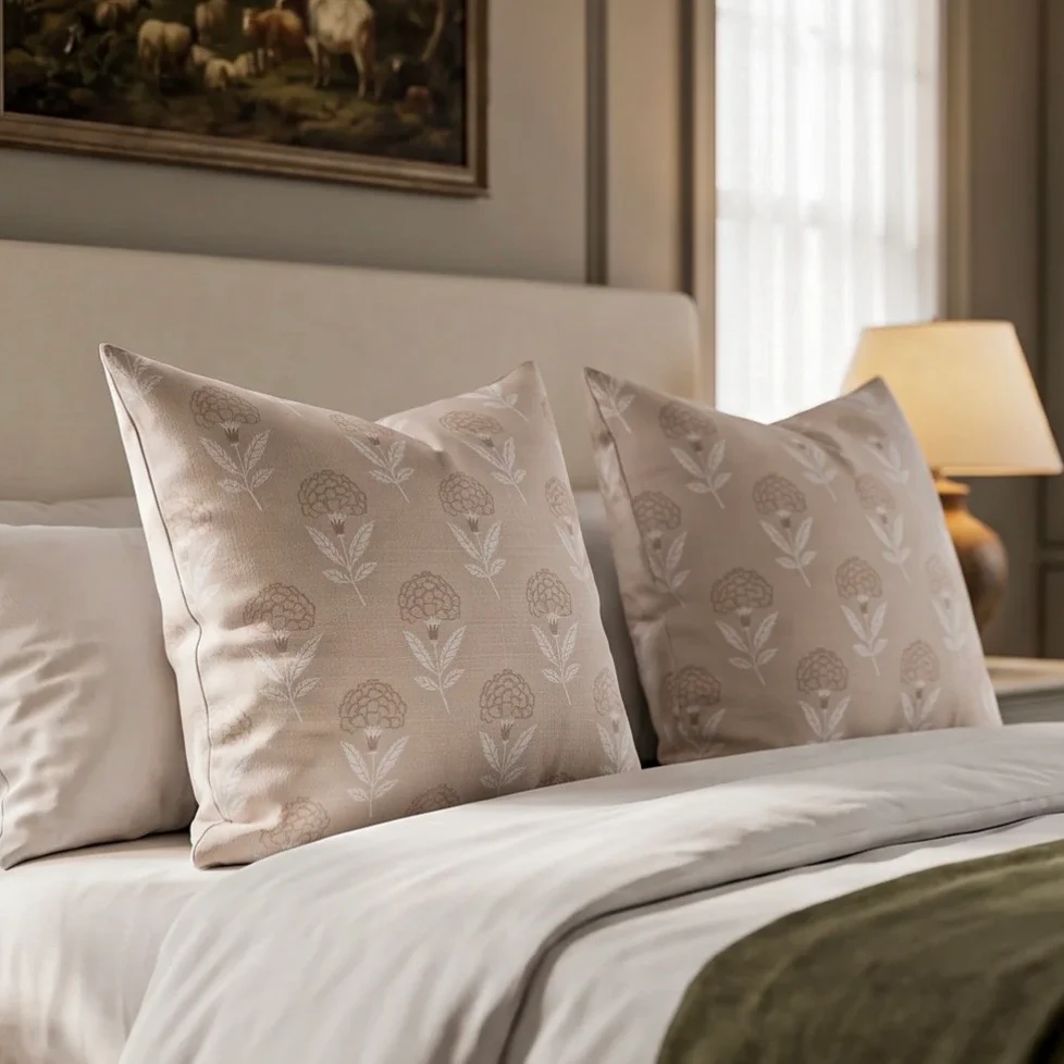 Anaya Home Royal Bloom Linen Pillow With Down Feather Insert ~ Beige ~ Available In 14x20, 14x40, 20x20, 22x22, 26x26, And 28x36 - Image 5