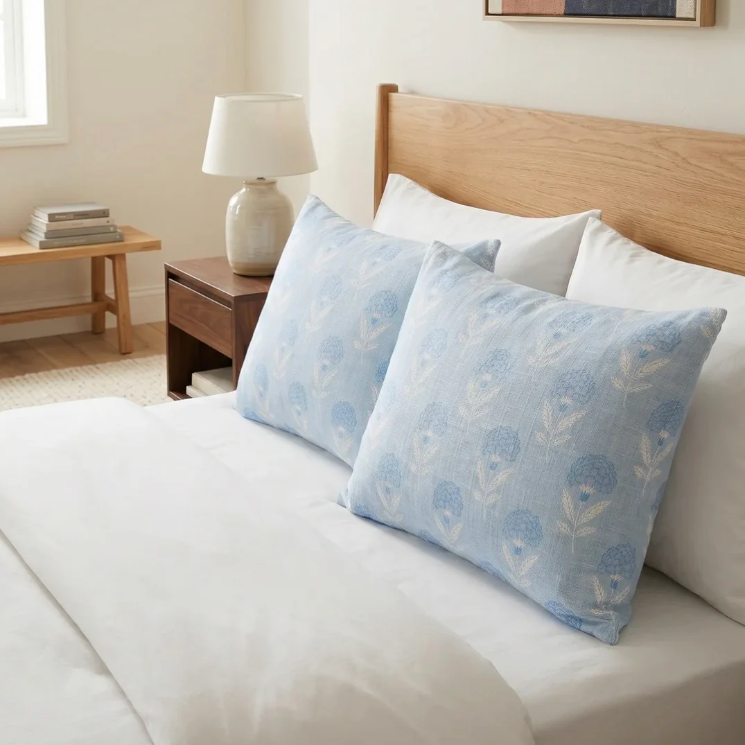 Anaya Home Royal Bloom Linen Pillow With Down Feather Insert ~ Light Blue ~ Available In 14x20, 14x40, 20x20, 22x22, 26x26, And 28x36 - Image 5