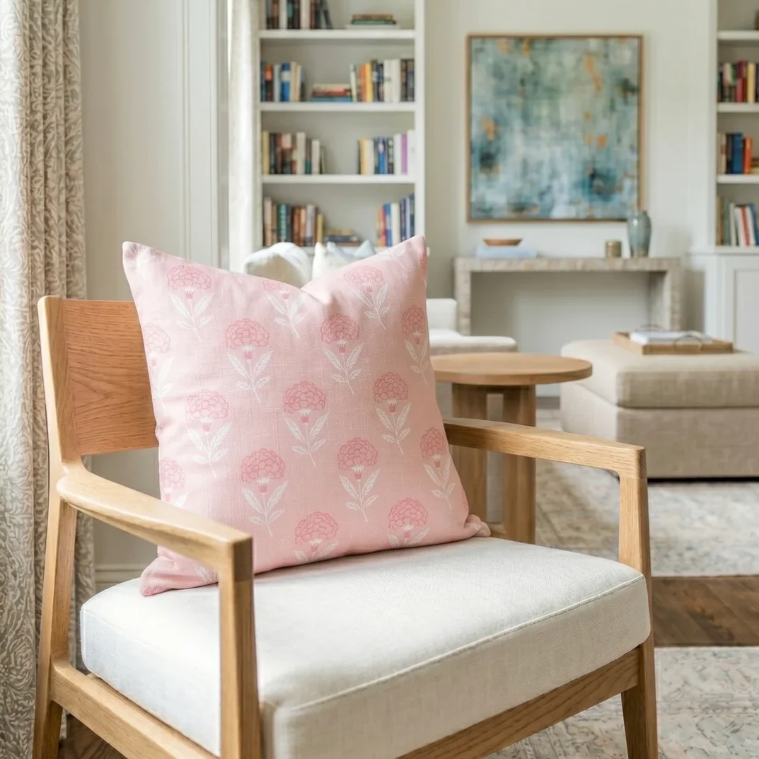 Anaya Home Royal Bloom Linen Pillow With Down Feather Insert ~ Pale Pink ~ Available In 14x20, 14x40, 20x20, 22x22, 26x26, And 28x36 - Image 3