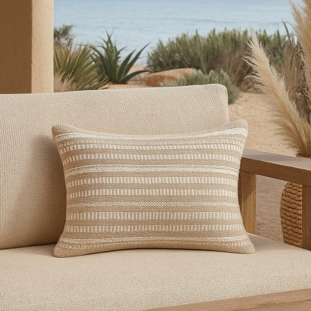 Anaya Home Rustic Beige Tulum Stripe Indoor & Outdoor Pillow ~ Available In 14 x 20, 20 x 20, And 24 x 24