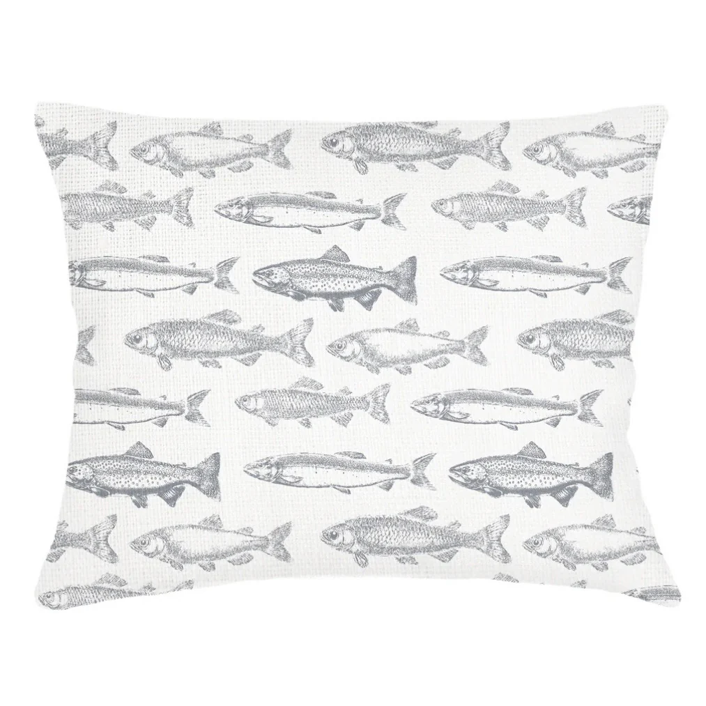 Anaya Home School Of Fish Linen Pillow With Down Feather Insert ~ Grey ~ Available In 14x20, 14x40, 20x20, 22x22, 26x26, And 28x36 - Image 6