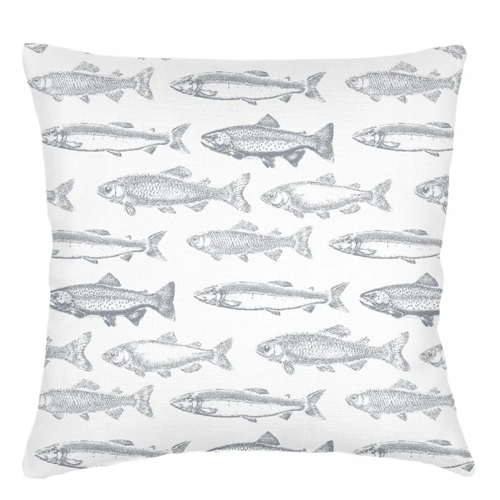 Anaya Home School Of Fish Linen Pillow With Down Feather Insert ~ Grey ~ Available In 14x20, 14x40, 20x20, 22x22, 26x26, And 28x36 - Image 8