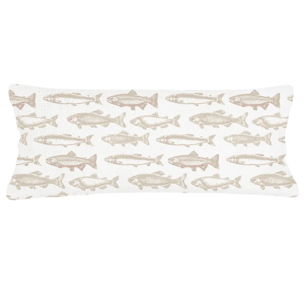 Anaya Home School Of Fish Linen Pillow With Down Feather Insert ~ Natural Beige ~ Available In 14x20, 14x40, 20x20, 22x22, 26x26, And 28x36 - Image 8
