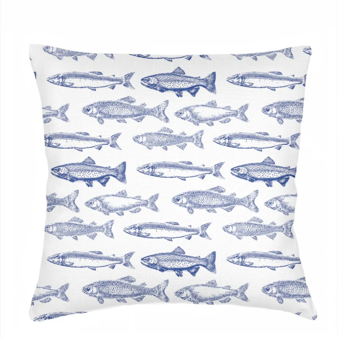 Anaya Home School Of Fish Linen Pillow With Down Feather Insert ~ Navy Blue ~ Available In 14x20, 14x40, 20x20, 22x22, 26x26, And 28x36 - Image 5
