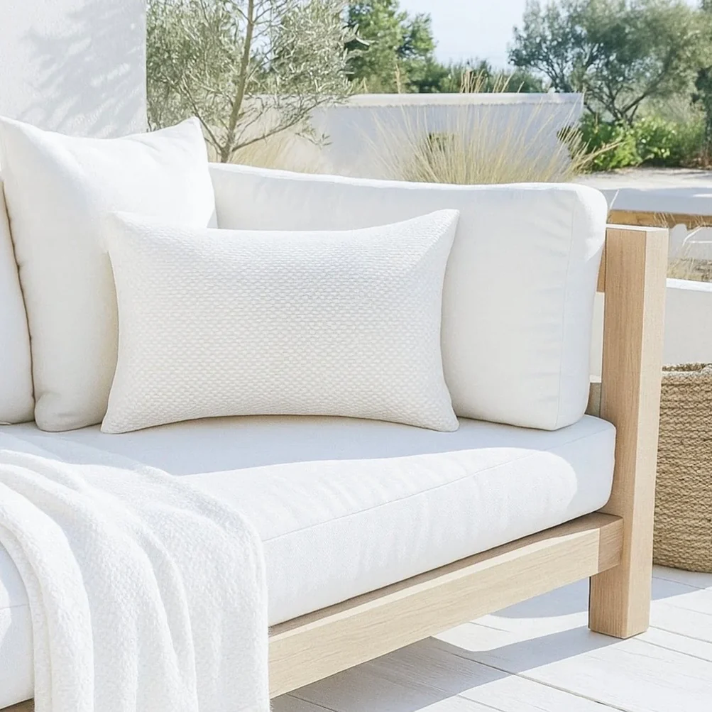 Anaya Home Shoreline Grid Indoor & Outdoor Pillow ~ Bright White ~ Available In 14 x 20, 20 x 20, And 24 x 24