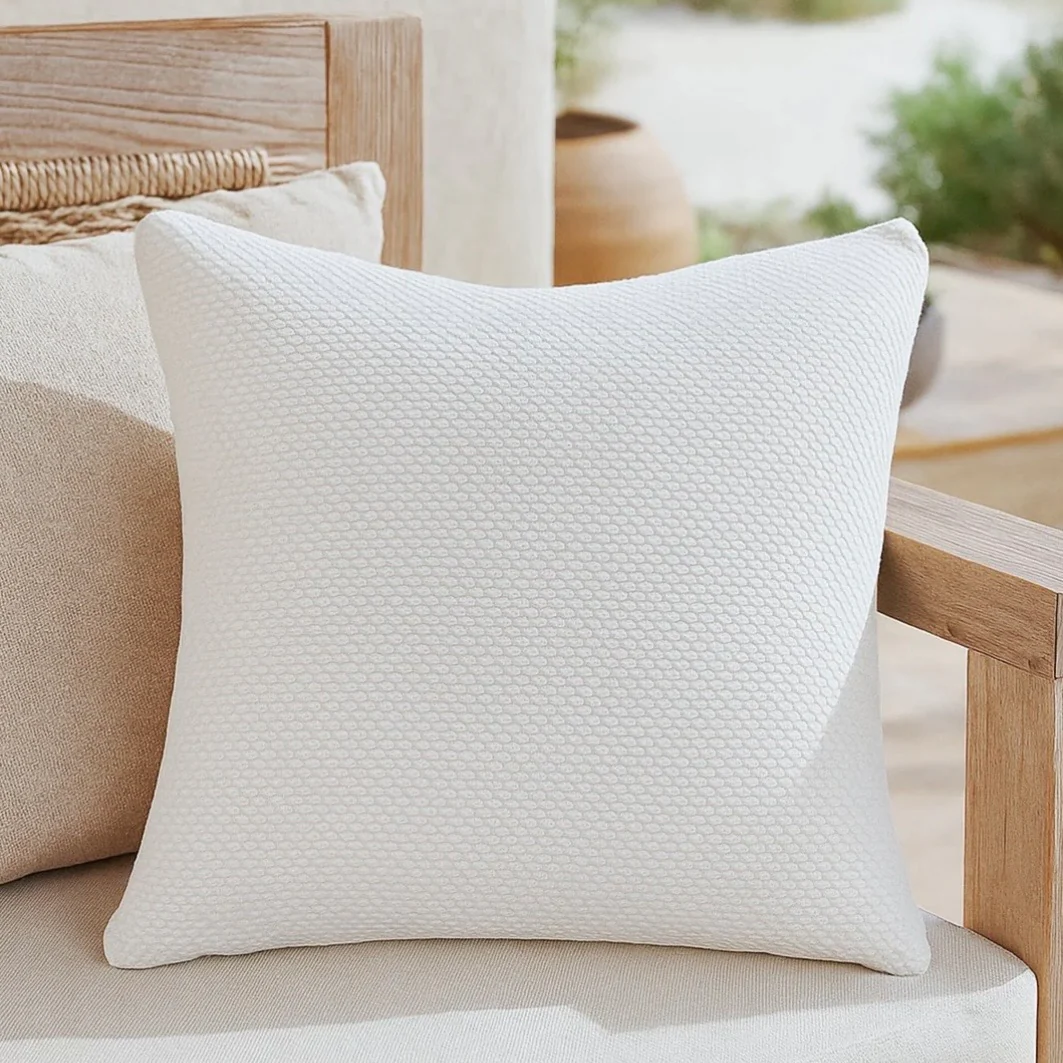 Anaya Home Shoreline Grid Indoor & Outdoor Pillow ~ Bright White ~ Available In 14 x 20, 20 x 20, And 24 x 24 - Image 2