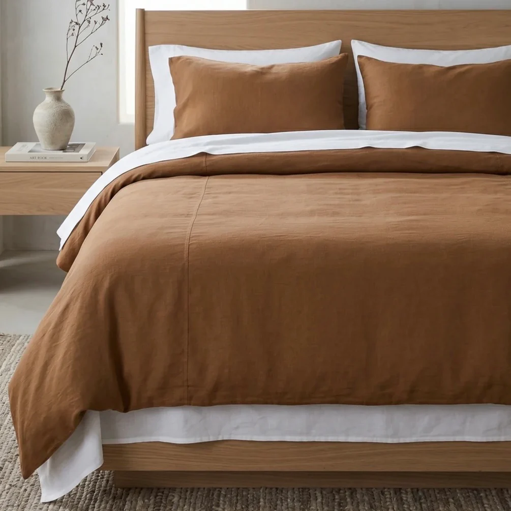 Anaya Home Signature Seamed Linen Duvet Cover ~ Carmel ~ Available In Twin/ Twin XL, Full/ Queen, Super Queen, King/ Cal King, And Super King Sizes