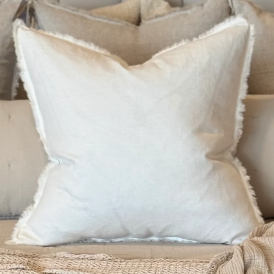 Anaya Home So Soft Linen Natural White Fringe Pillow 26 x 26 With Down Insert ~ DREAMY BEDDING SALE ~ Limited Quantity
