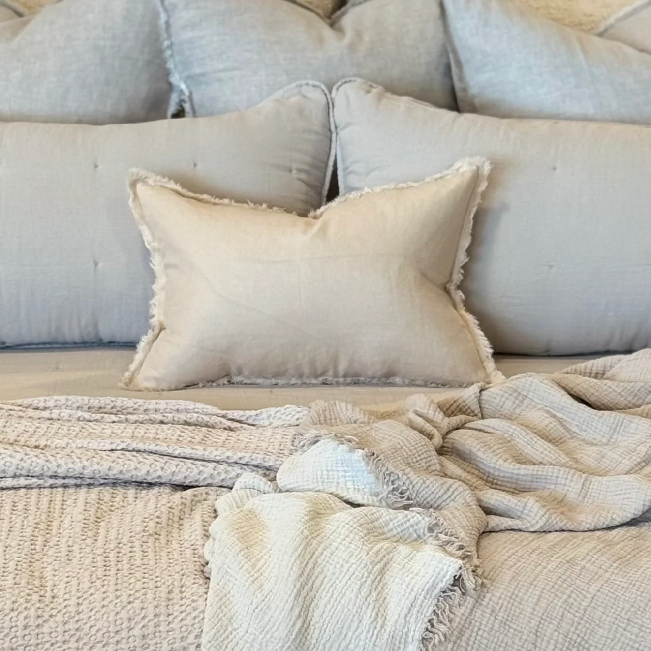 Anaya Home So Soft Linen Sandy Beige Fringe Pillow 14 x 20 With Down Insert ~ DREAMY BEDDING SALE ~ Limited Quantity