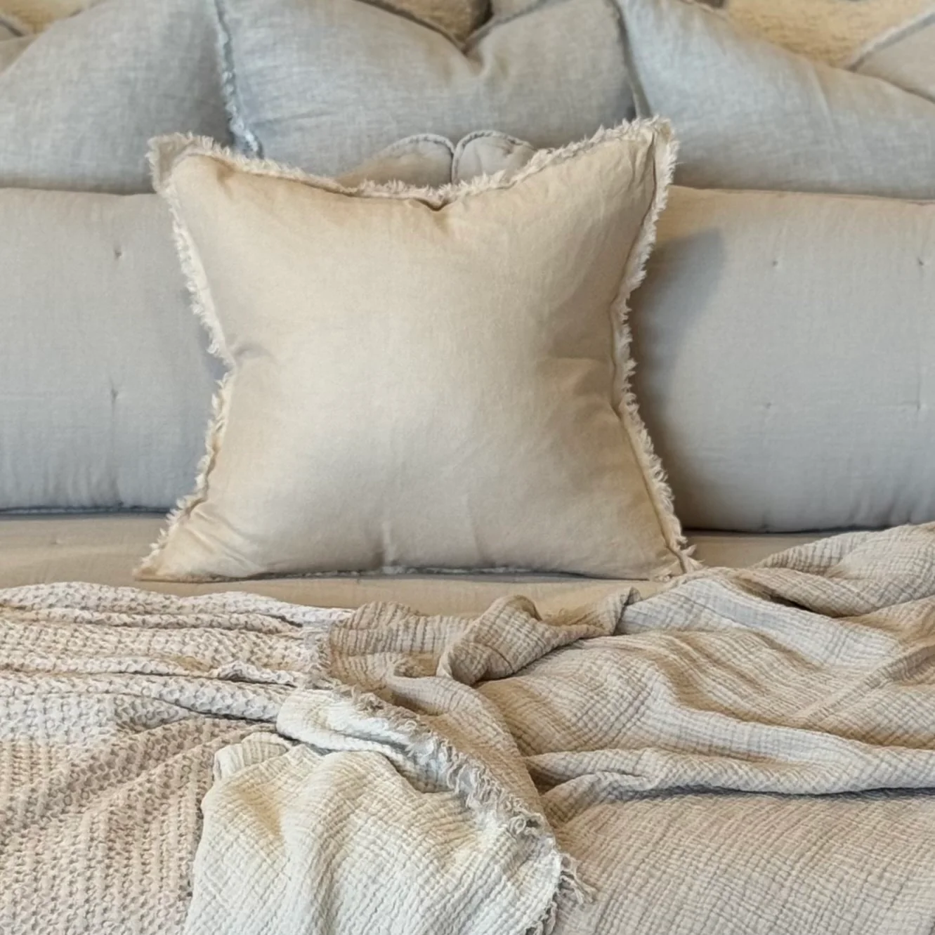 Anaya Home So Soft Linen Sandy Beige Fringe Pillow 20 x 20 With Down Insert ~ DREAMY BEDDING SALE~ Limited Quantity