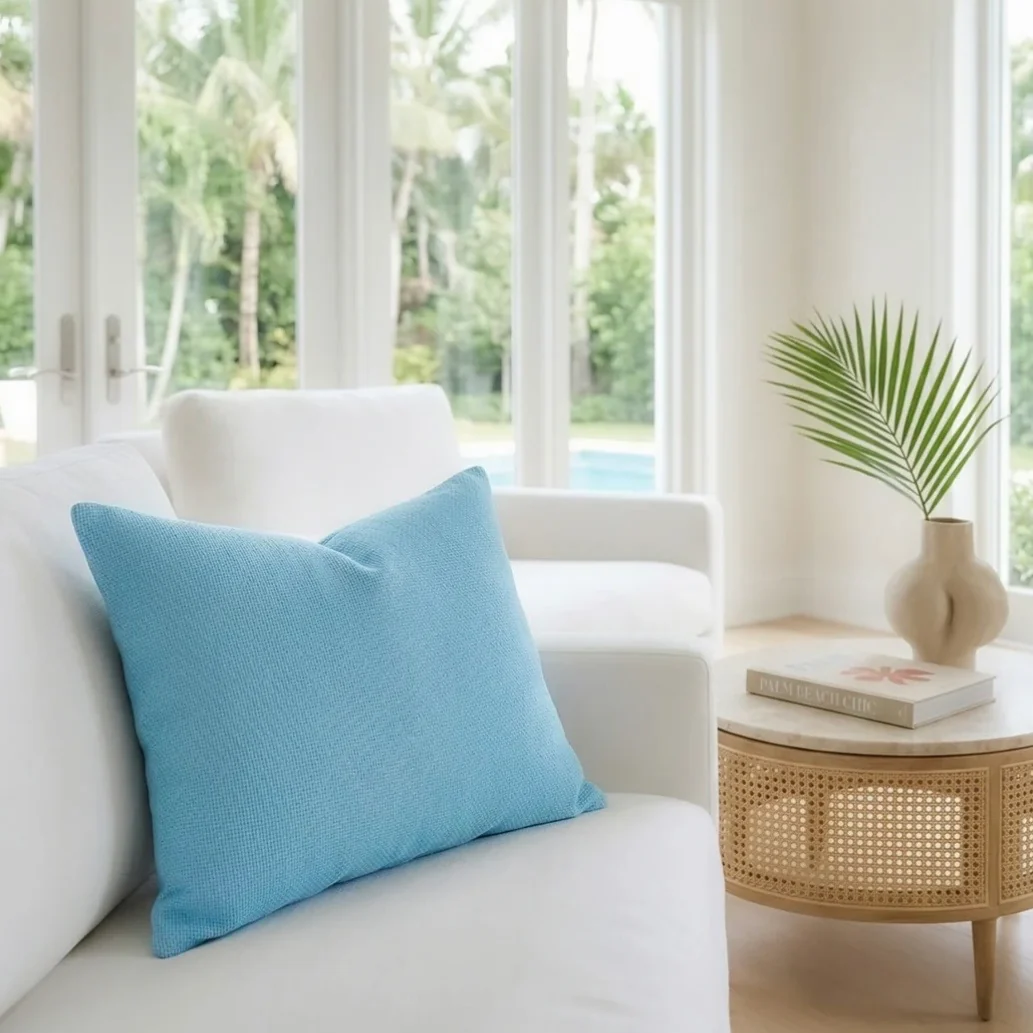 Anaya Home So Soft Linen Surf Blue Lumbar Pillow 14x20 With Down Insert