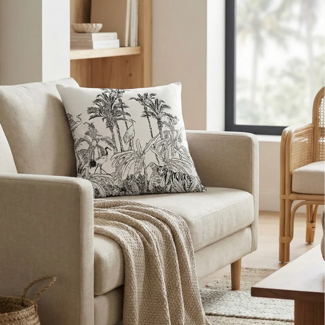 Anaya Home Wildlife Toile Linen Pillow With Down Feather Insert ~ Black & White ~ Available In 14x20, 14x40, 20x20, 22x22, 26x26, And 28x36 - Image 3