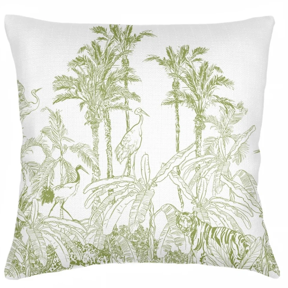 Anaya Home Wildlife Toile Linen Pillow With Down Feather Insert ~ Pure Green ~ Available In 14x20, 14x40, 20x20, 22x22, 26x26, And 28x36 - Image 10