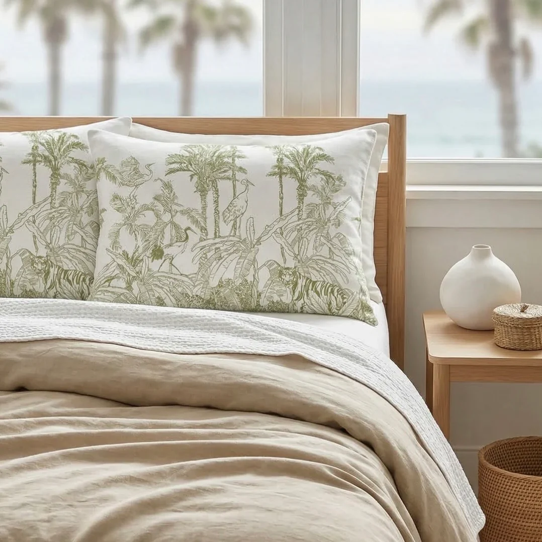 Anaya Home Wildlife Toile Linen Pillow With Down Feather Insert ~ Pure Green ~ Available In 14x20, 14x40, 20x20, 22x22, 26x26, And 28x36 - Image 6