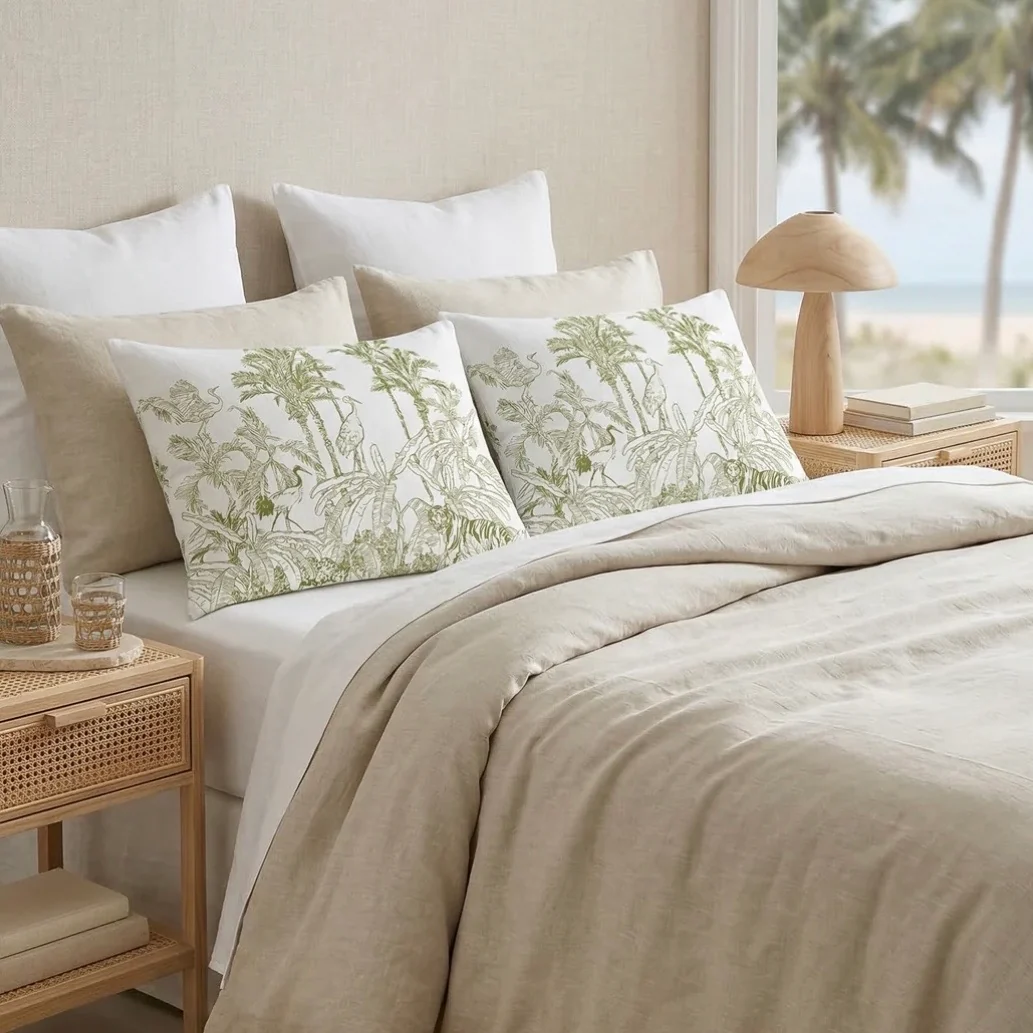 Anaya Home Wildlife Toile Linen Pillow With Down Feather Insert ~ Pure Green ~ Available In 14x20, 14x40, 20x20, 22x22, 26x26, And 28x36 - Image 7