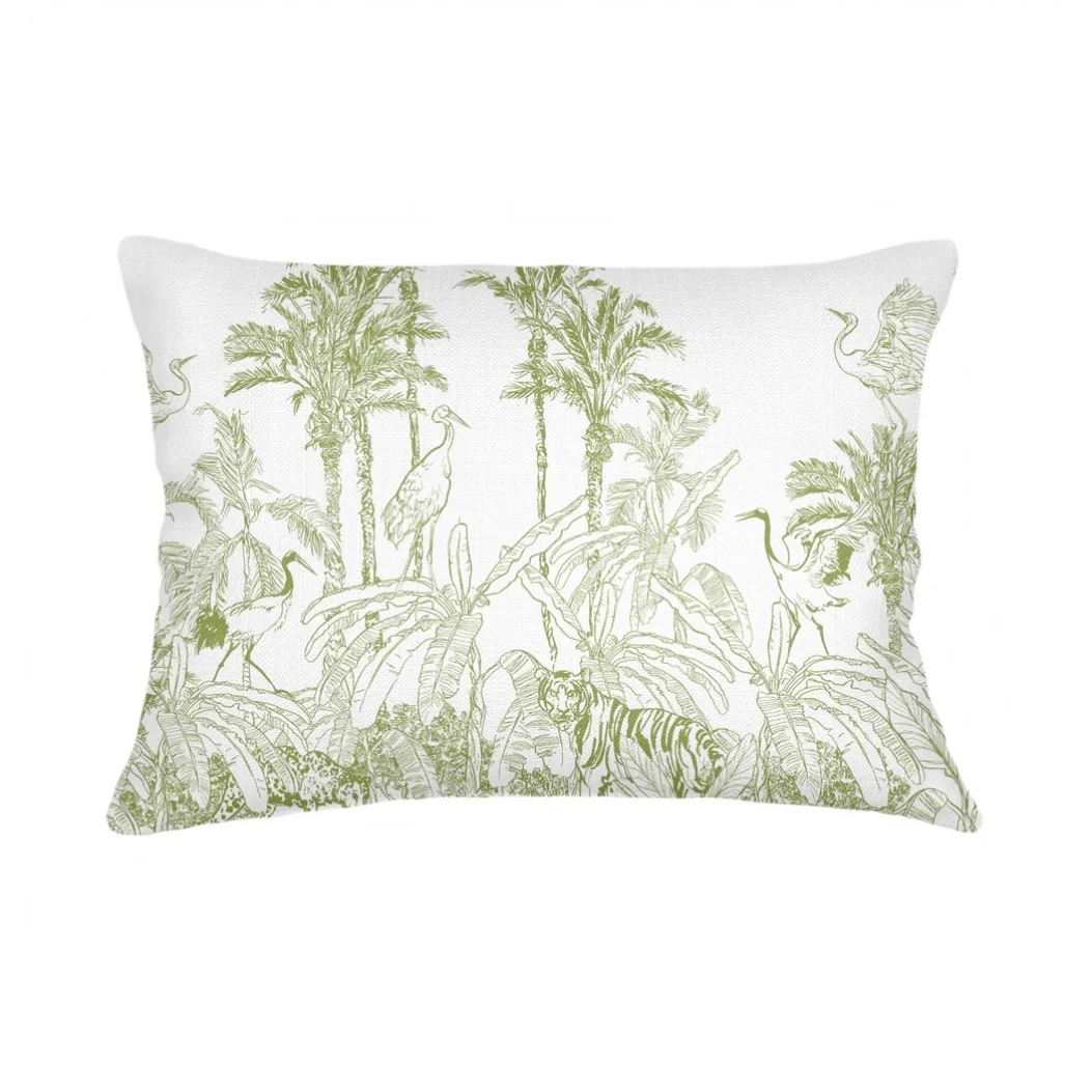 Anaya Home Wildlife Toile Linen Pillow With Down Feather Insert ~ Pure Green ~ Available In 14x20, 14x40, 20x20, 22x22, 26x26, And 28x36 - Image 8