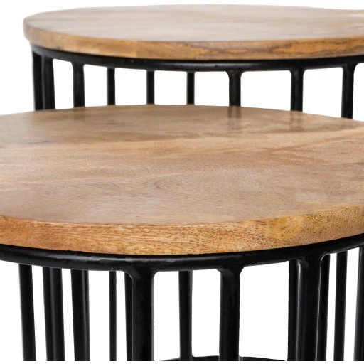 Surya Ansh Modern Wood Top With Black Metal Base Set of 2 Nesting Accent Side Tables ANH-003 - Image 4