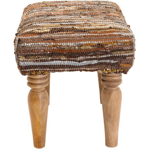 Surya Anthracite Modern Rustic Tan, Brown & Metallic Footstool Ottoman  ATE-001 - Image 3