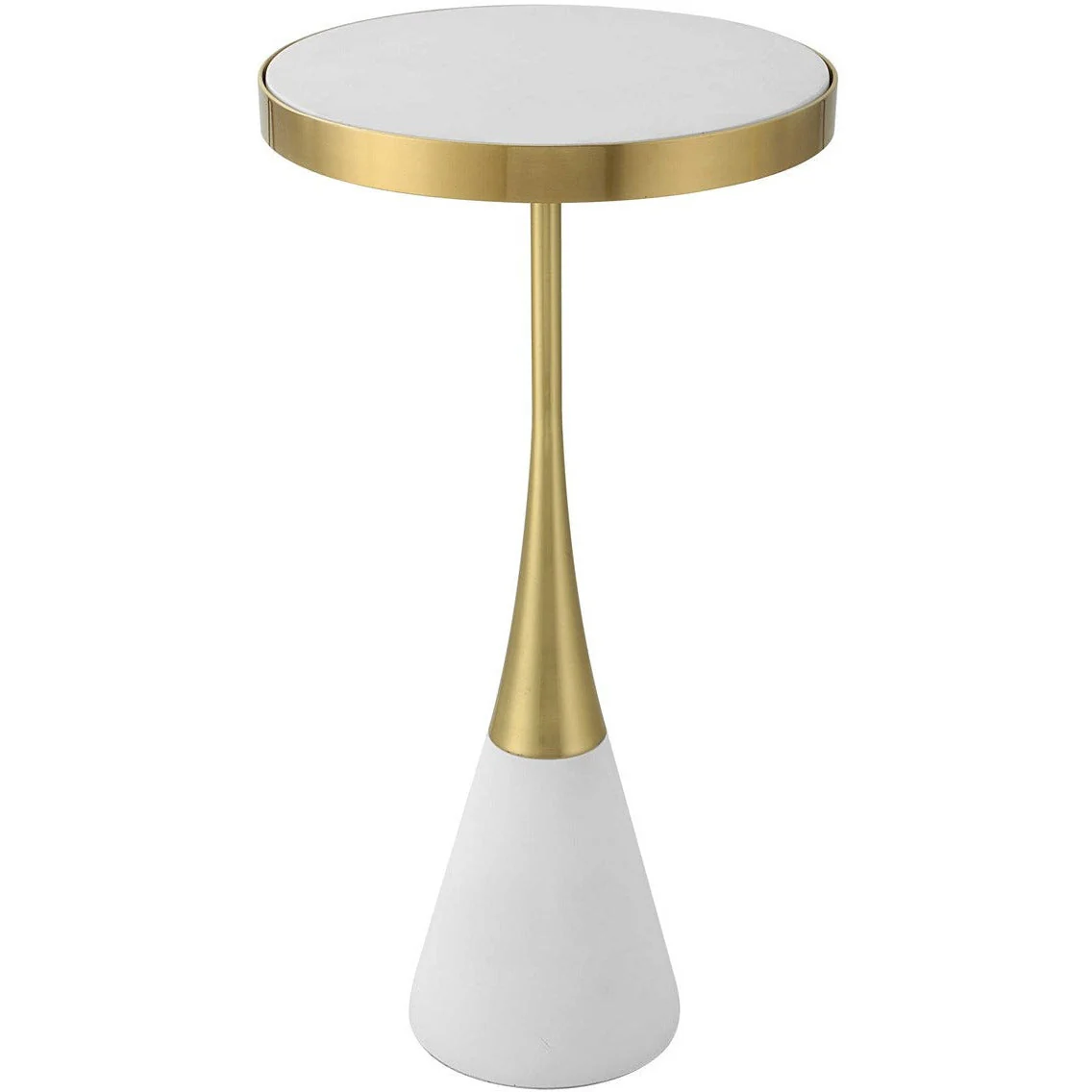 Uttermost Apex Matte White & Brushed Brass Modern Round Accent Table - Image 2