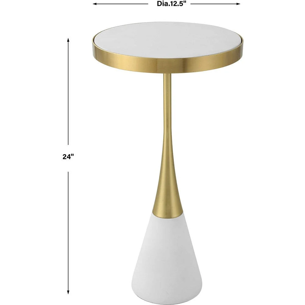 Uttermost Apex Matte White & Brushed Brass Modern Round Accent Table - Image 4