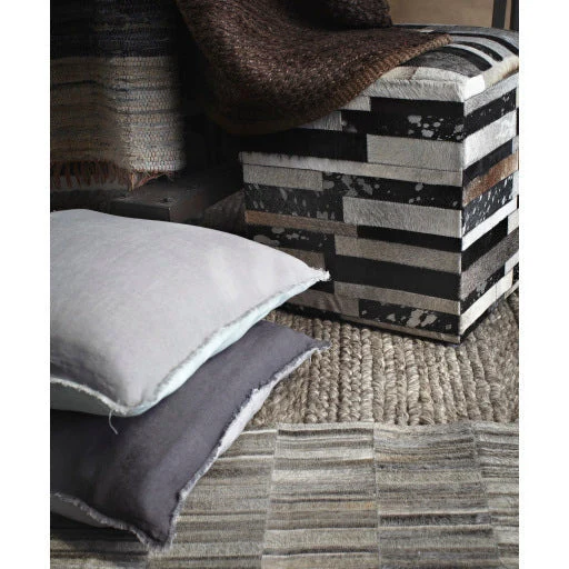 Surya Appalachian Modern Rustic Hair On Hide Ivory, Dark Brown & Black Patched Leather Pouf Ottoman POUF-240 - Image 3