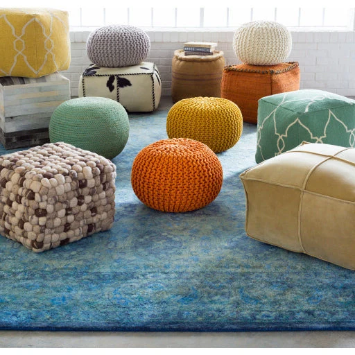 Surya Appalachian Modern Rustic Hair On Hide Ivory, Gray & Brown Patched Leather Pouf Ottoman POUF-243 - Image 5