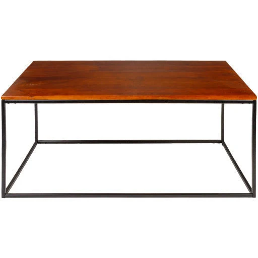 Surya Aryaa Modern Dark Brown Wood Top With Black Metal Base Coffee Table YAA-002 - Image 3