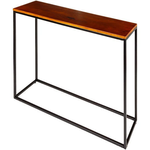 Surya Aryaa Modern Dark Brown Wood Top With Black Metal Base Console Table YAA-008 - Image 2