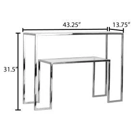Surya Ascalon Modern Glass Top With Metallic Silver Stainless Steel Base Console Table AOC-002 - Image 3