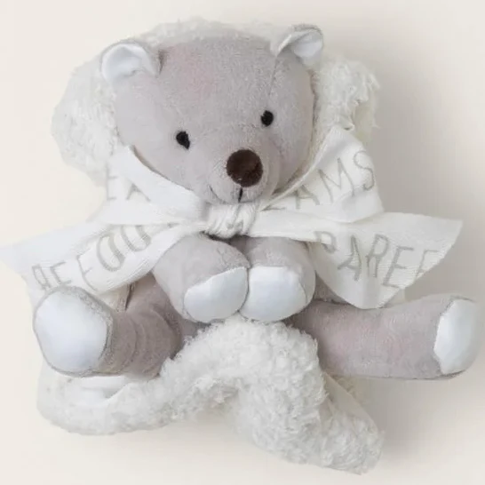 Barefoot Dreams CozyChic Bear Buddie Cream Baby Lovey Blanket