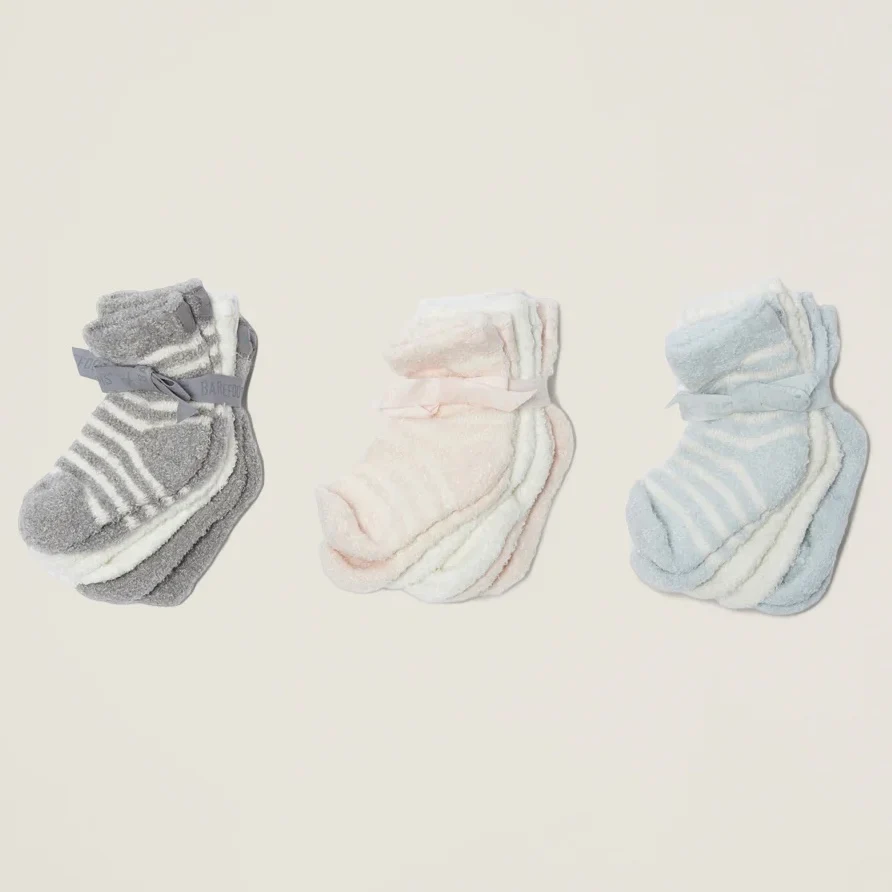 Barefoot Dreams CozyChic Lite Infant Set of 3 Sock Set ~ Pink and Pearl - Image 3