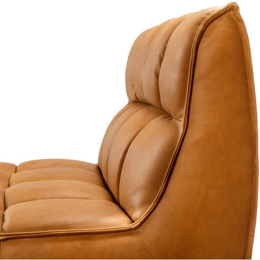 Surya Belfort Modern Channeled Cognac Brown Leather Accent Chair - Image 5