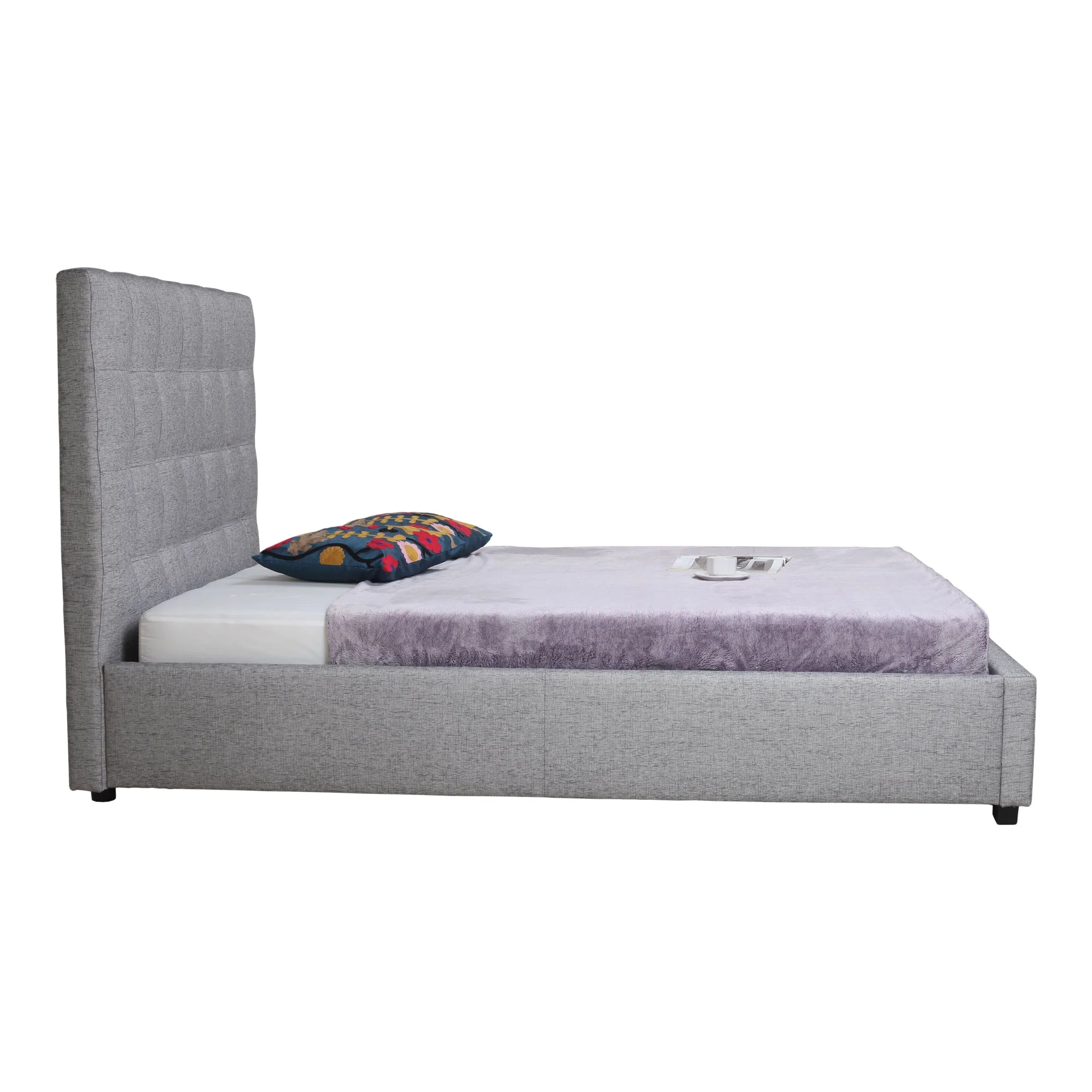 Moe's Home Collection Belle Grey Tufted Upholstered Queen Size Bed with Storage - Image 5