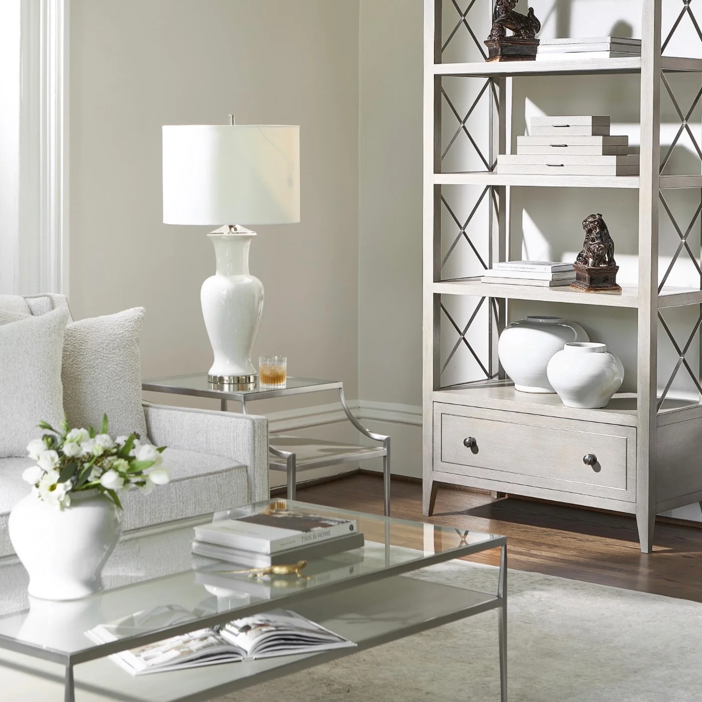 Bernhardt Cornelia Collection Cocktail Table ~ Brushed Stainless Steel With Nebbia Wood Finish - Image 4