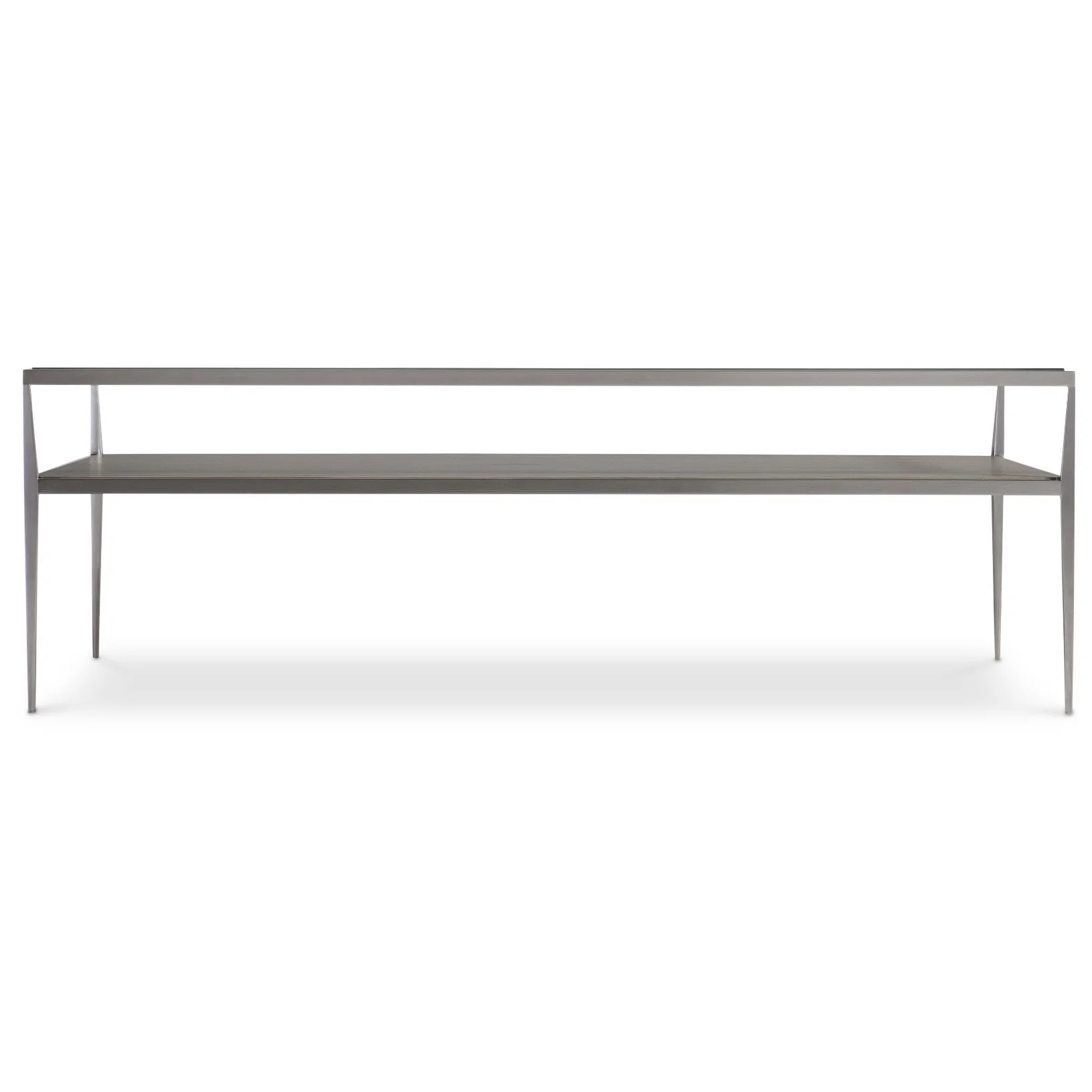 Bernhardt Cornelia Collection Cocktail Table ~ Brushed Stainless Steel With Nebbia Wood Finish - Image 5