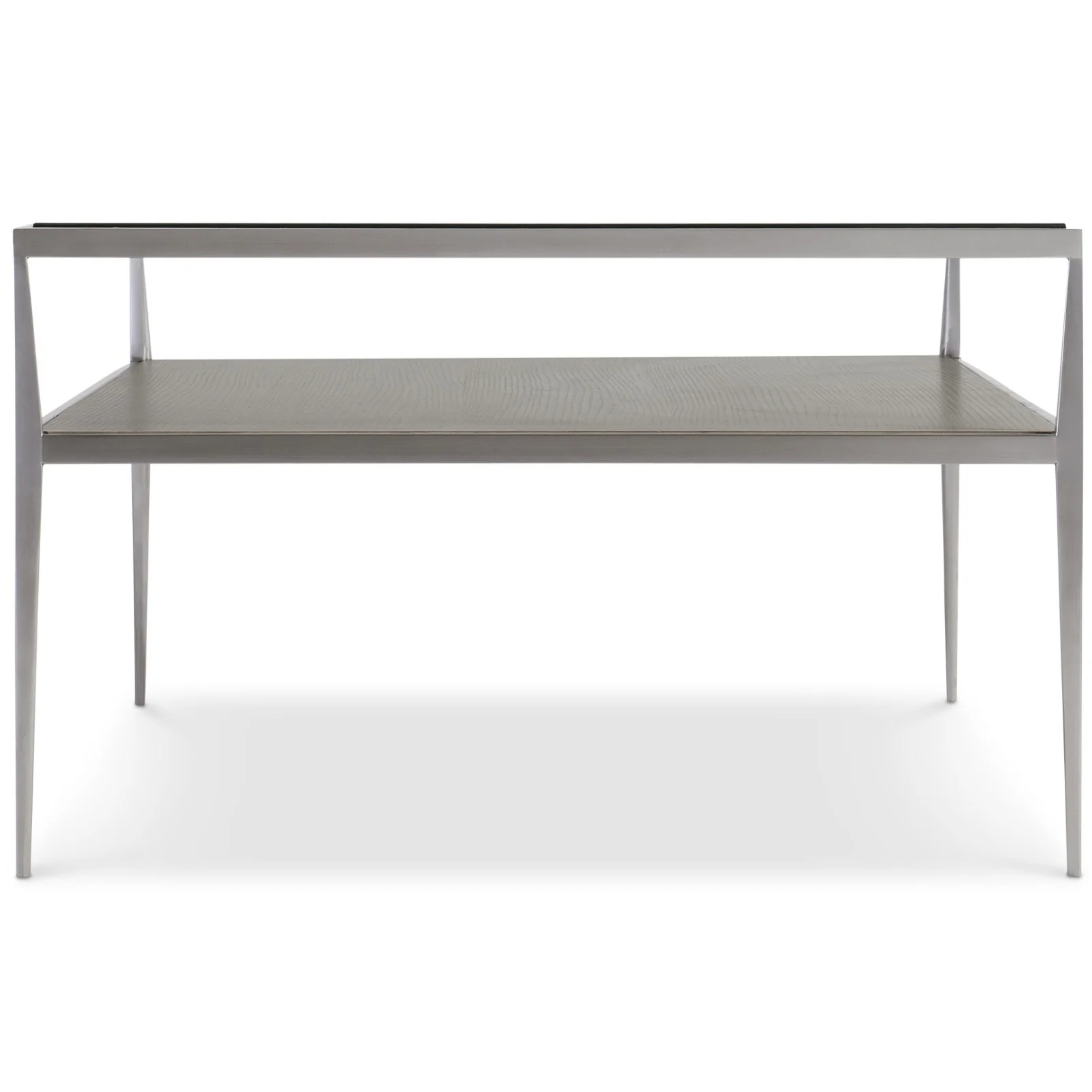 Bernhardt Cornelia Collection Cocktail Table ~ Brushed Stainless Steel With Nebbia Wood Finish - Image 7