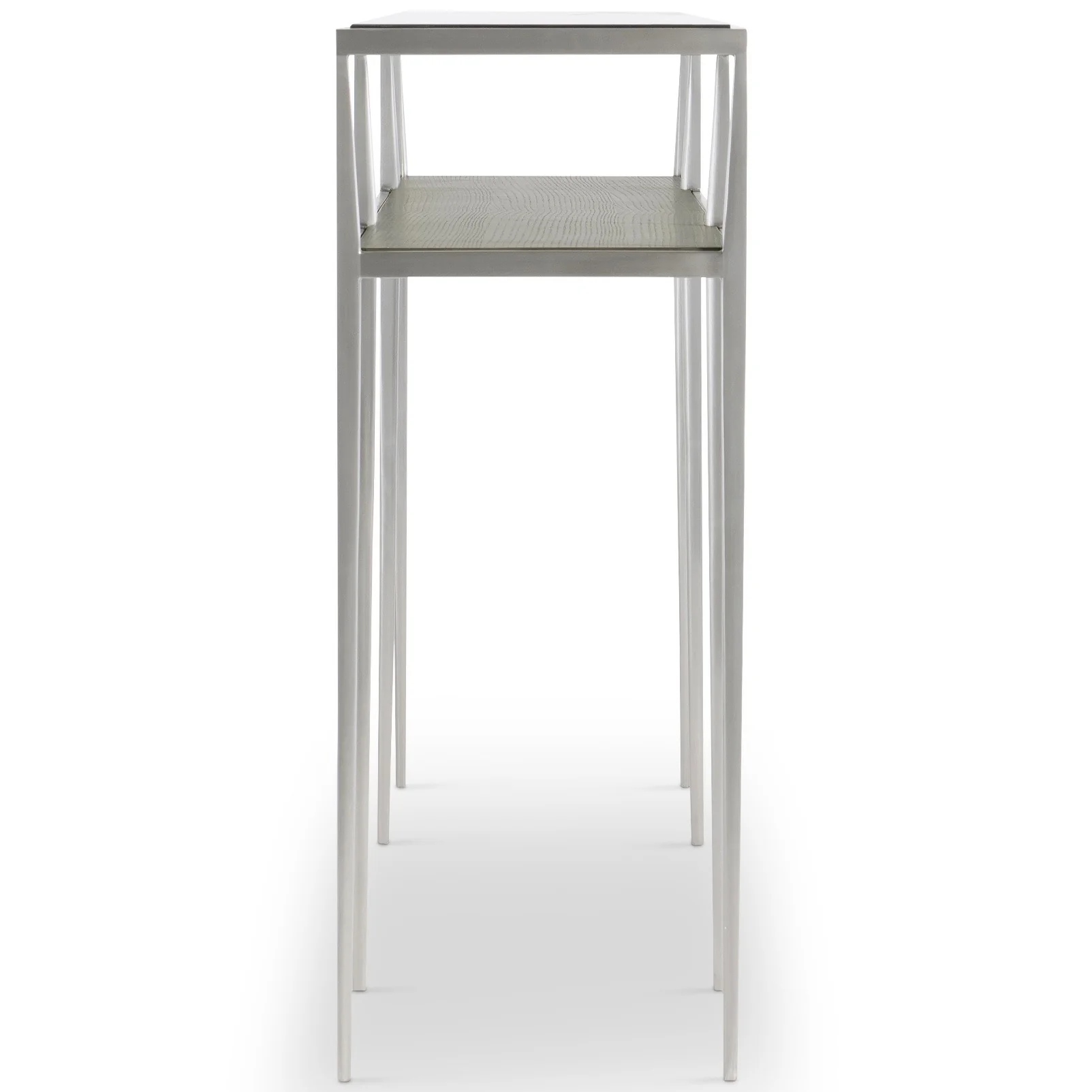 Bernhardt Cornelia Collection Console Table ~ Brushed Stainless Steel and Nebbia Wood Finish - Image 4