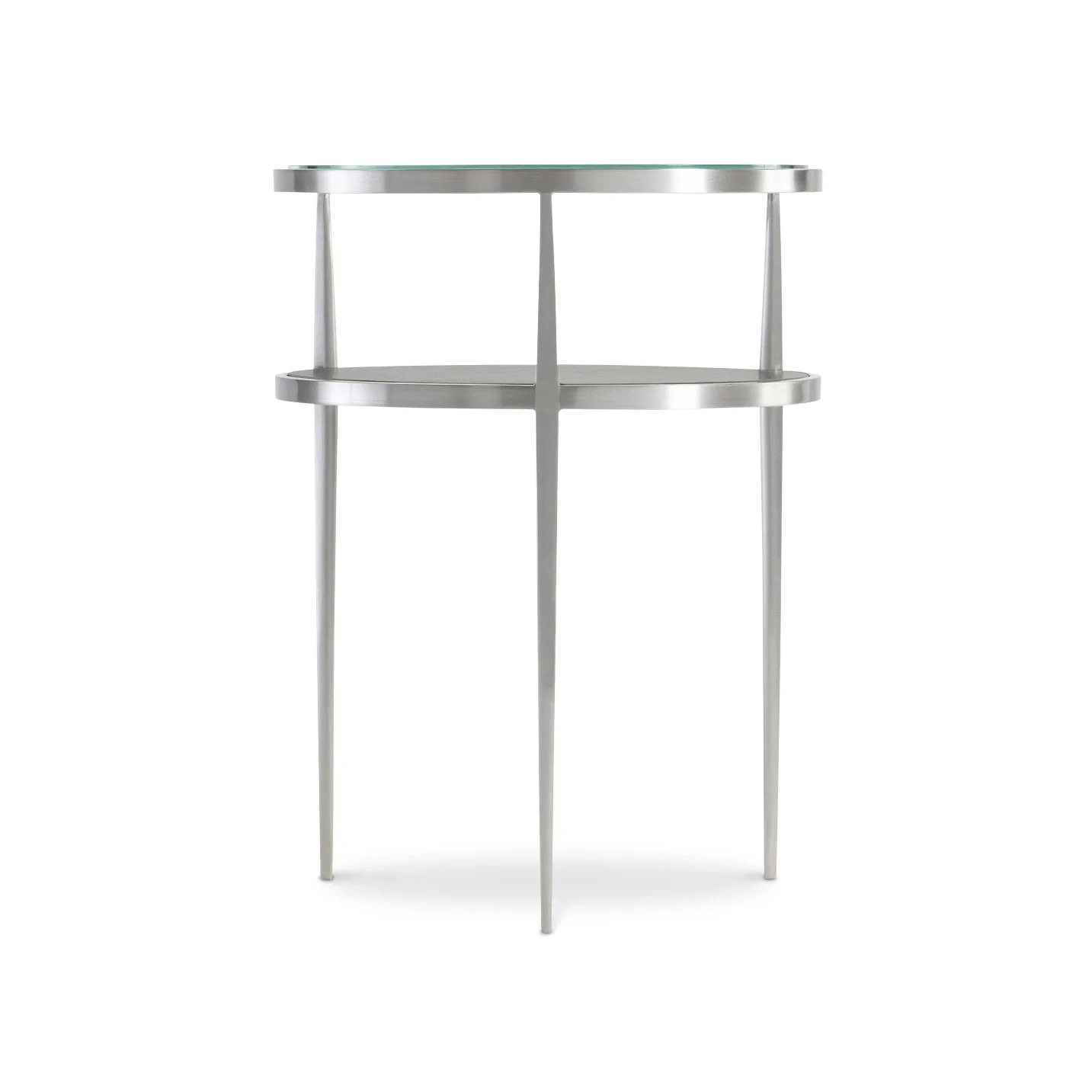 Bernhardt Cornelia Collection Round Accent Table ~ Brushed Stainless Steel and Nebbia Wood Finish - Image 8