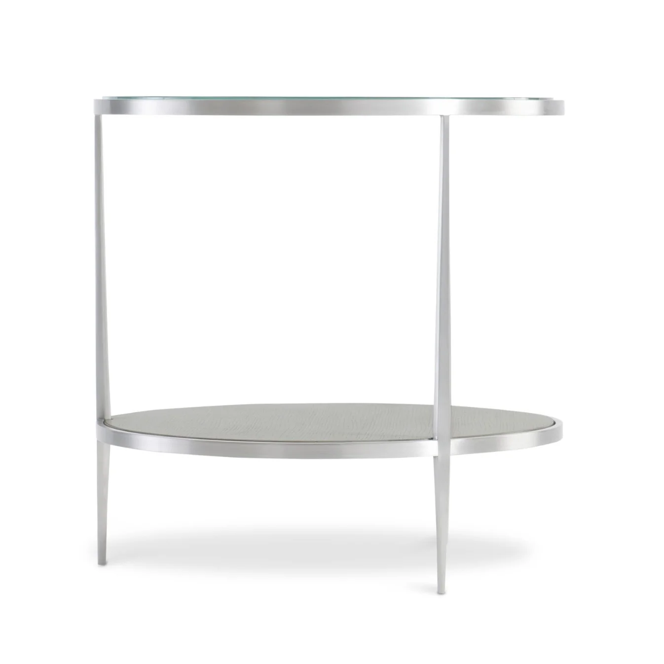 Bernhardt Cornelia Collection Round Side Table ~ Brushed Stainless Steel and Nebbia Wood Finish - Image 5