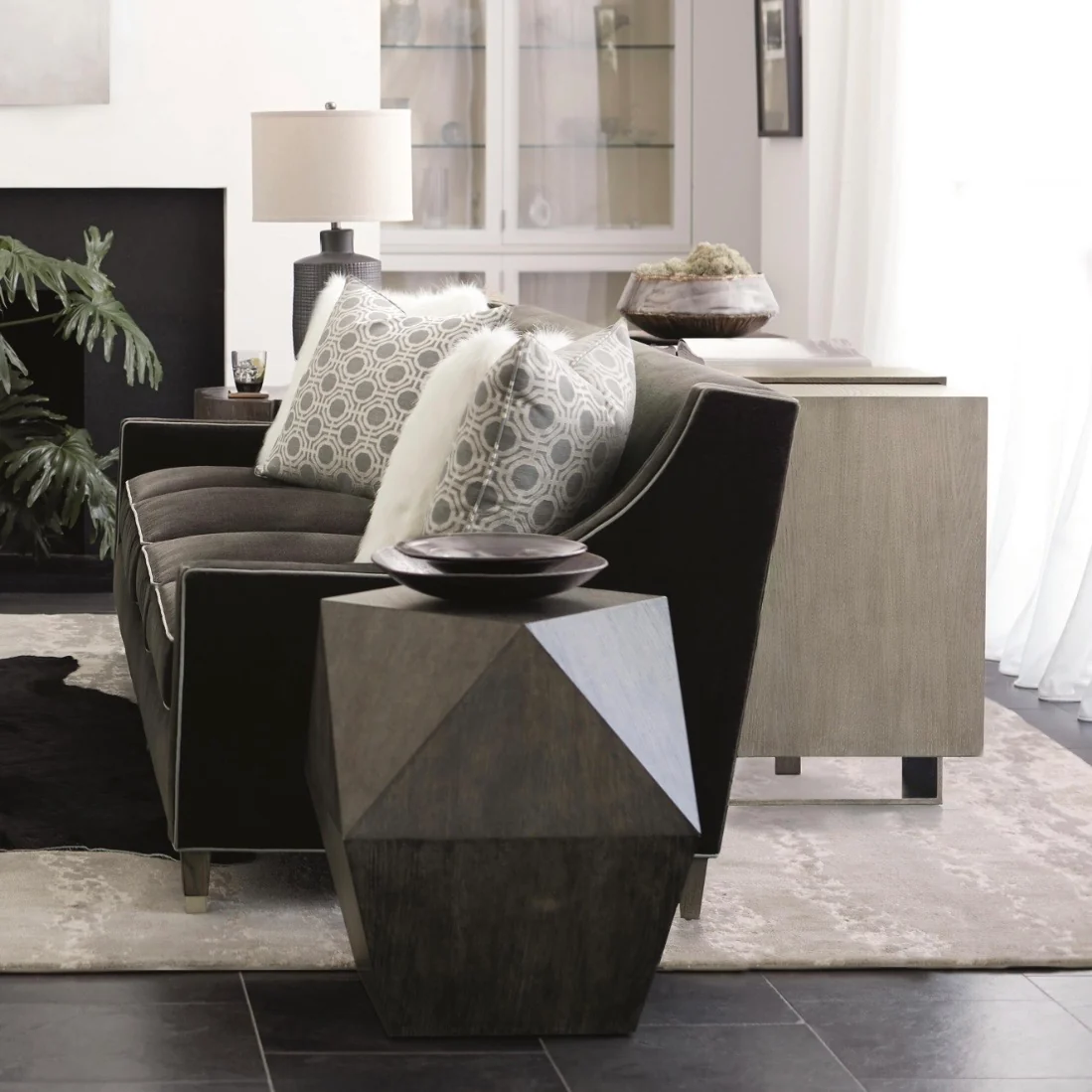 Bernhardt Linea Collection Side Table ~ Cerused Charcoal Finish - Image 3