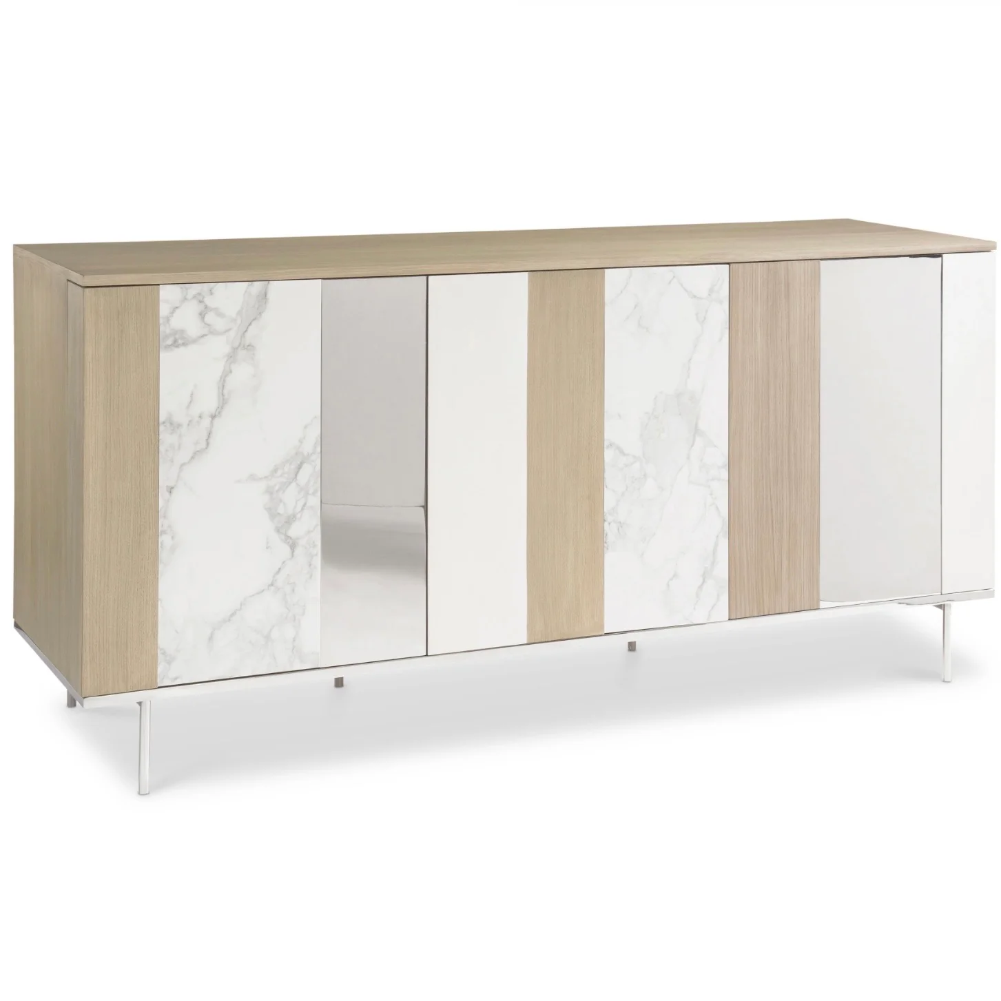 Bernhardt Modulum Collection Modern Buffet ~ Steel, Marble, White Adobe Faux Stone and Sahara Finished Wood