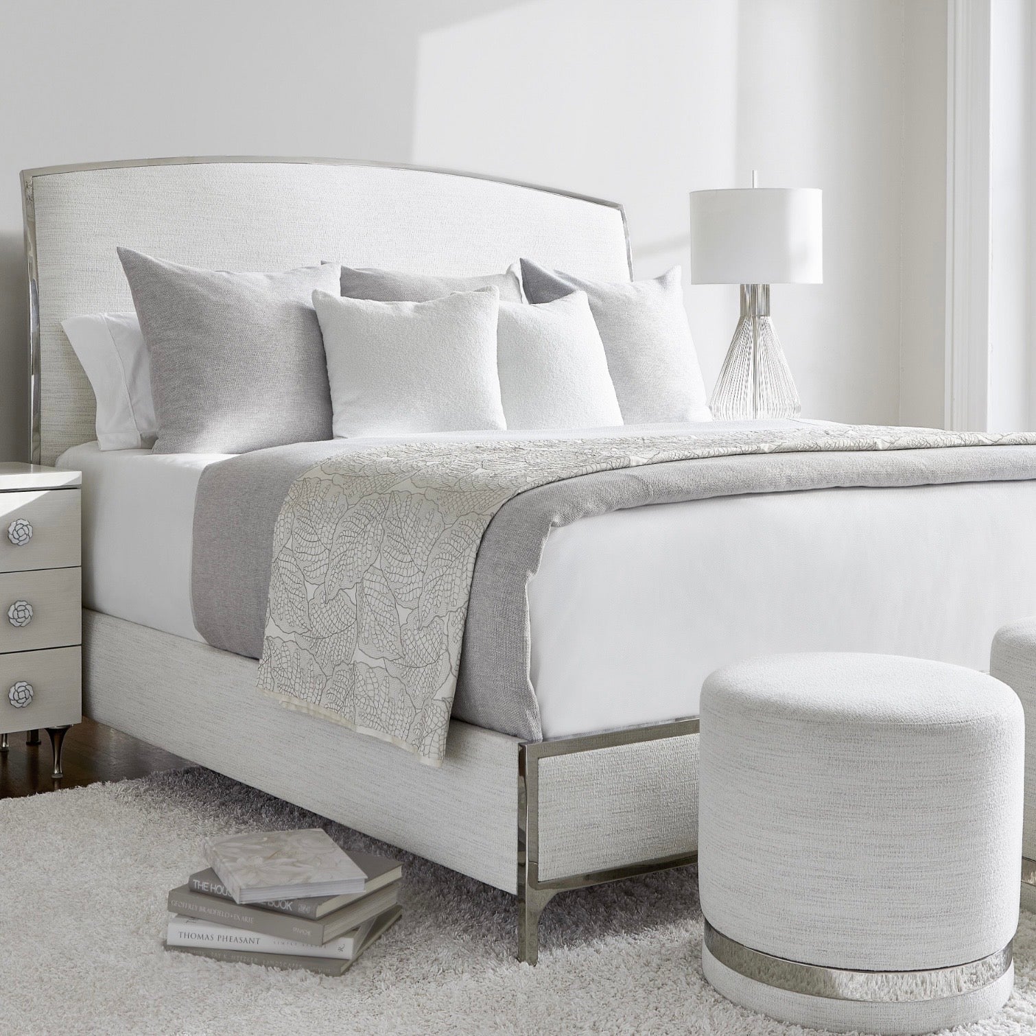 Bernhardt Silhouette Collection Cream Upholstered Panel King Size Bed