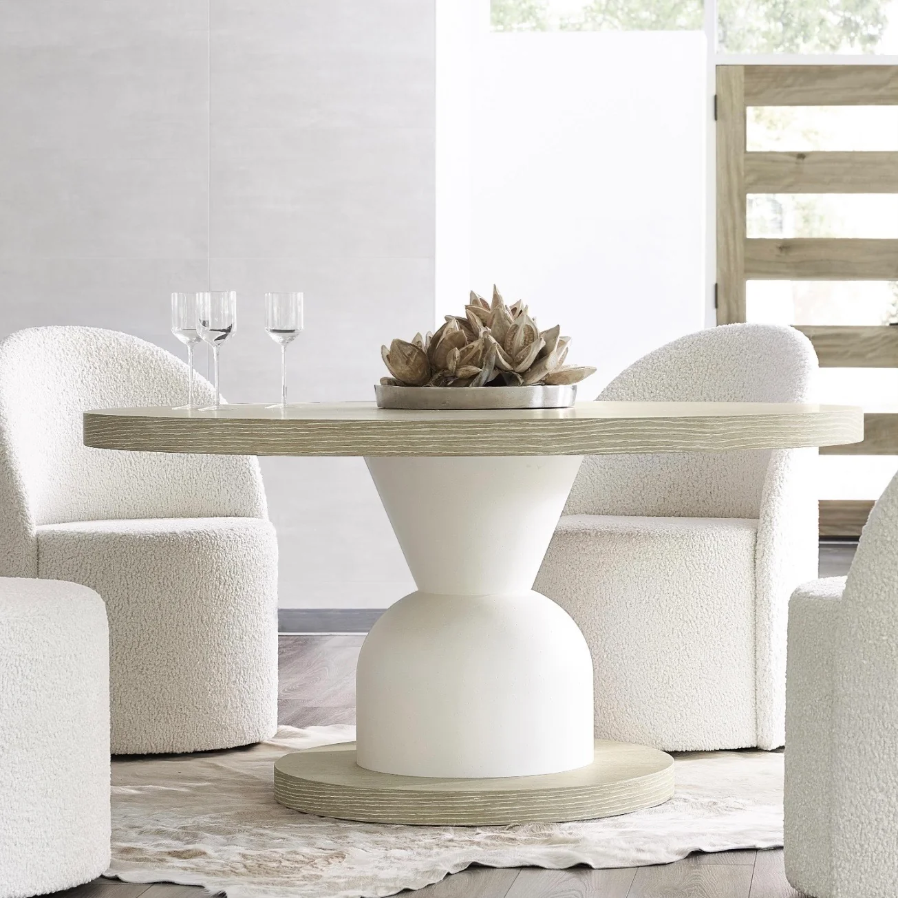 Bernhardt Solaria Collection Round Pedestal Dining Table ~ Dune Finish