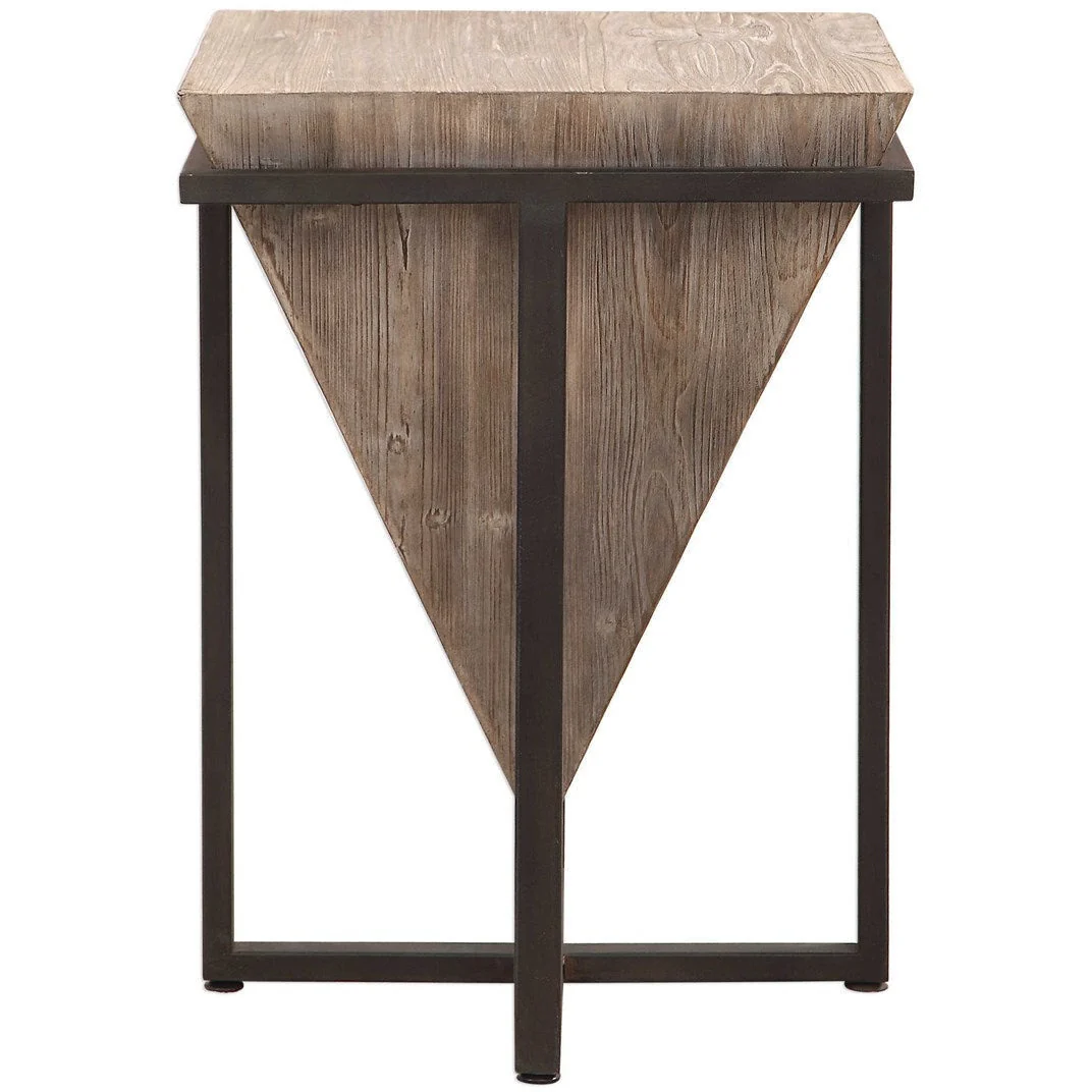 Uttermost Bertrand Gray Wash Aged Fir Wood With Aged Black Iron Base Accent Table - Image 5